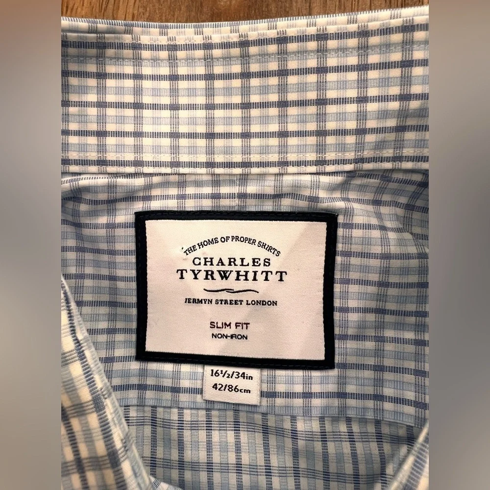Charles Tyrwhitt Slim Fit Long Sleeve Button Up Shirt Plaid Men’s Size 16.5/34